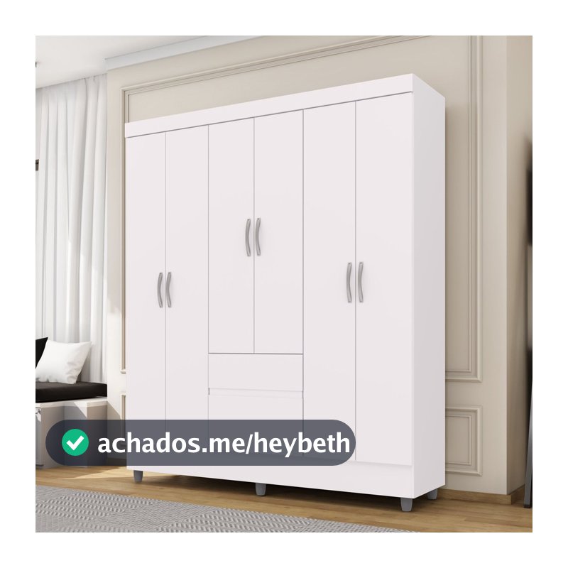 Guarda-Roupa Casal 6 Portas 2 Gavetas Panama Branco Branco