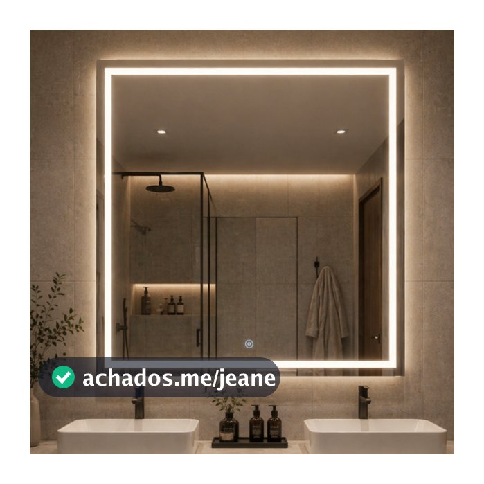 Espelho Quadrado 40x40 Jateado Fino LED 3 Cores Touch Banheiro Lavabo Quarto Luxo