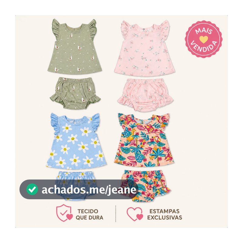 Conjunto Menina Bebê Regata e Shorts Tapa Fralda Verão
