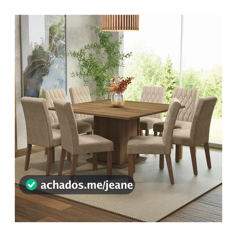 Conjunto Sala de Jantar Mesa Tampo de Madeira 8 Cadeiras Rustic/Imperial Leila Madesa
