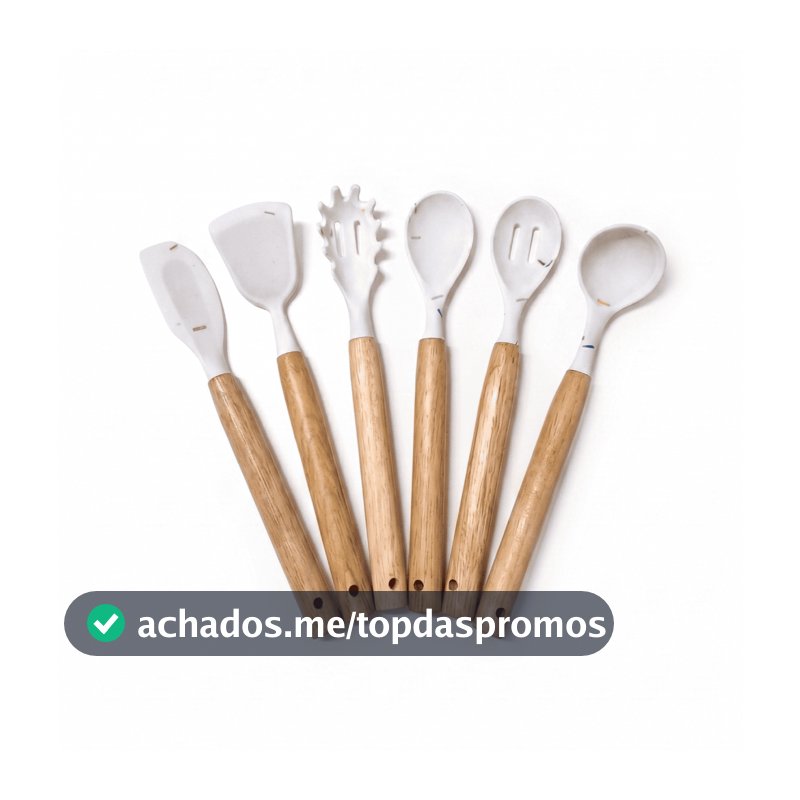Kit Mini Utensilio De Cozinha Silicone Cabo Madeira 6 Peças