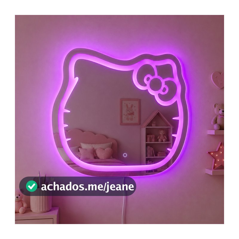 Espelho Infantil Gatinho com LED Touch 70x65 Quarto Menina 3 Tons de Luz