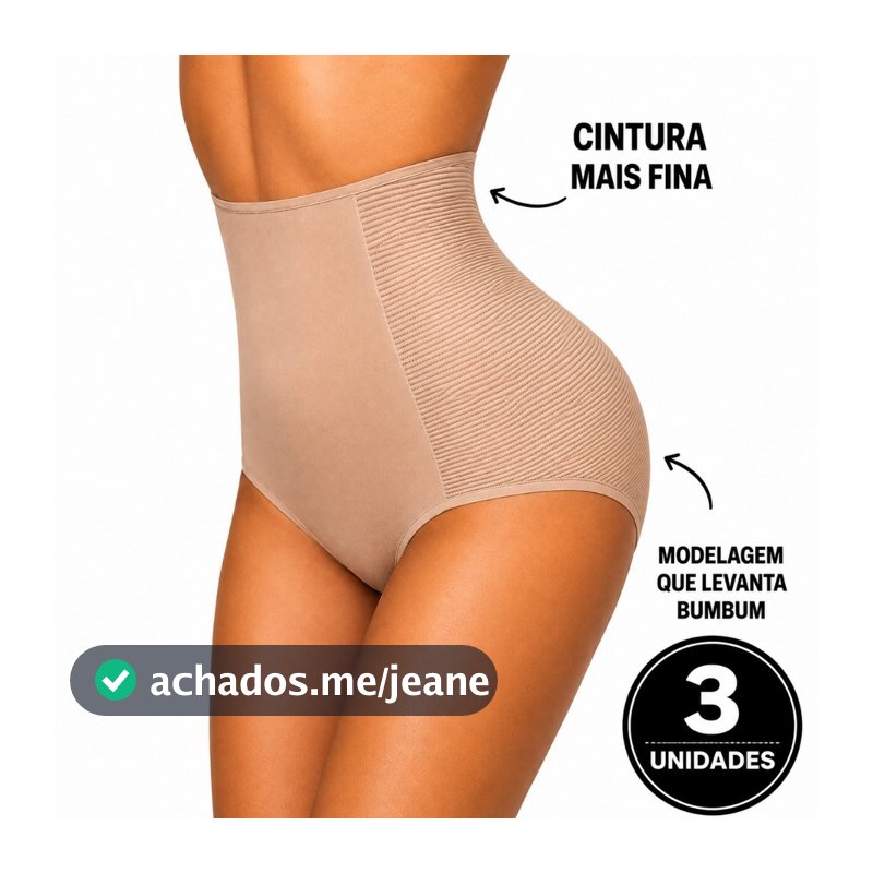 Kit C/3 Calcinhas Cinta Modeladora Compressão Cós Alto Redutora de Medidas