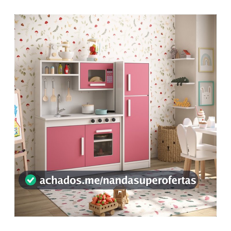 Cozinha Infantil Completa com Refrigerador Pia Fogão e Microondas MDF/MDP Criança