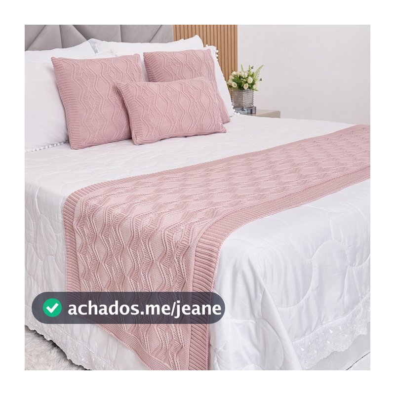Kit Peseira Manta Tricot Cama Casal Queen King Aran + 3 Capas Almofadas