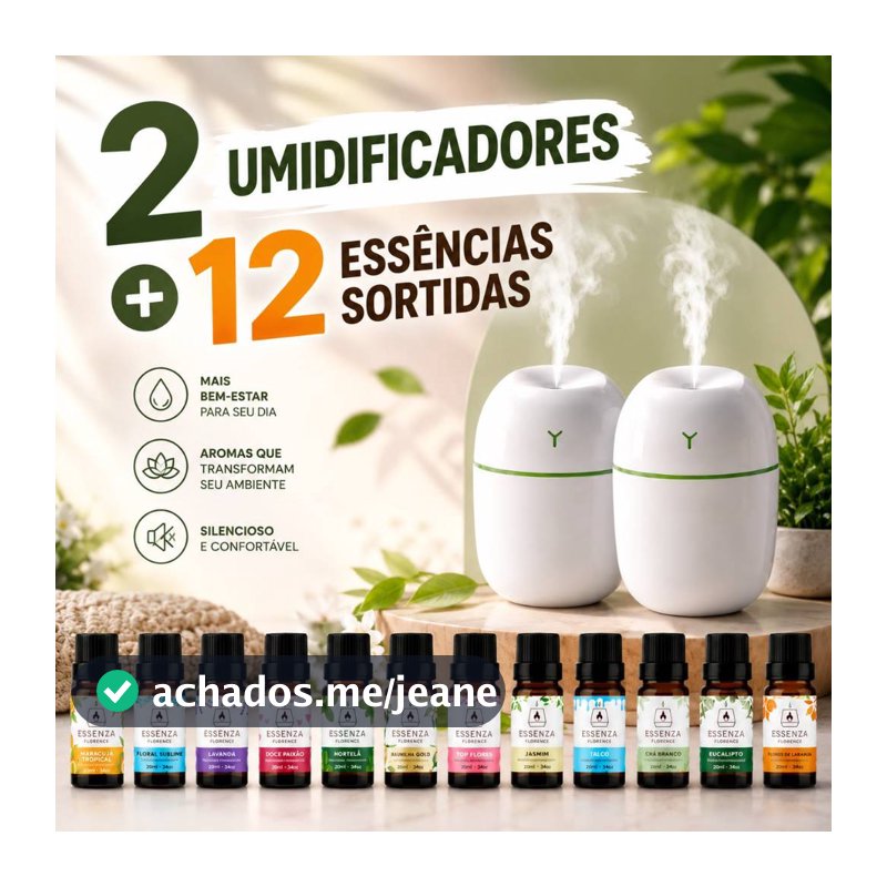 KIT ESSÊNCIAS 20ML + UMIDIFICADOR | AROMAS PARA CASA | PERFUME AMBIENTE