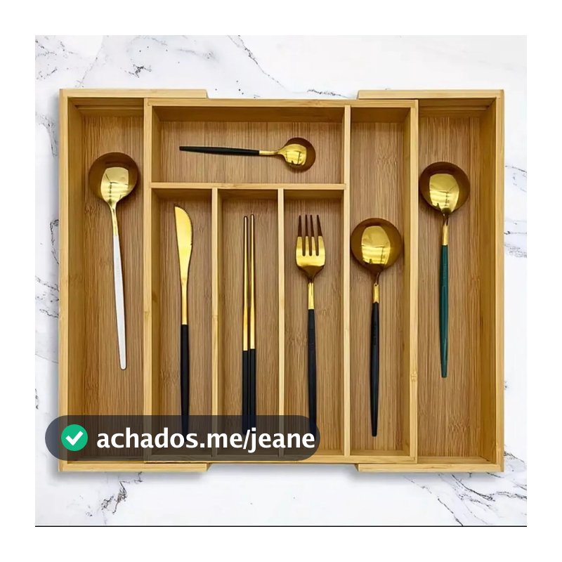 Porta Talheres Gaveta Bambu 7 Divisoria Extensivel Ajustavel