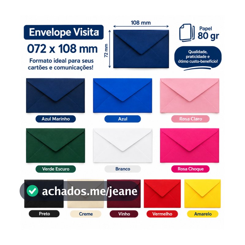 Envelope Visita Colorido 072x108 mm 50 e 100 Unidades