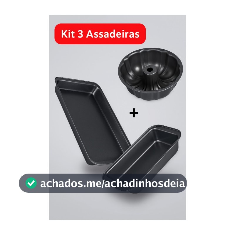 Kit 3 Assadeiras Formas Antiaderente Teflon Pretas Para Bolo Pão Pudim Leve Mais Por Menos