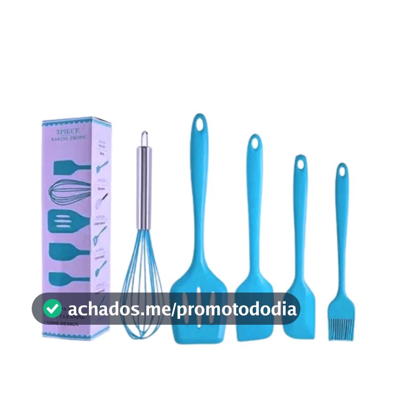 Kit 5 Peças Utensílios de Cozinha Silicone Colher Espátula Fue Espátula Pequena Pincel OFERTA