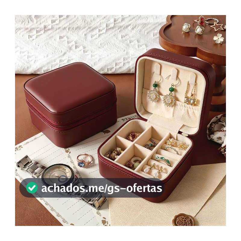 Porta-Joias de Couro Mini, Portátil e Duplo Camada | Organizador Multifuncional