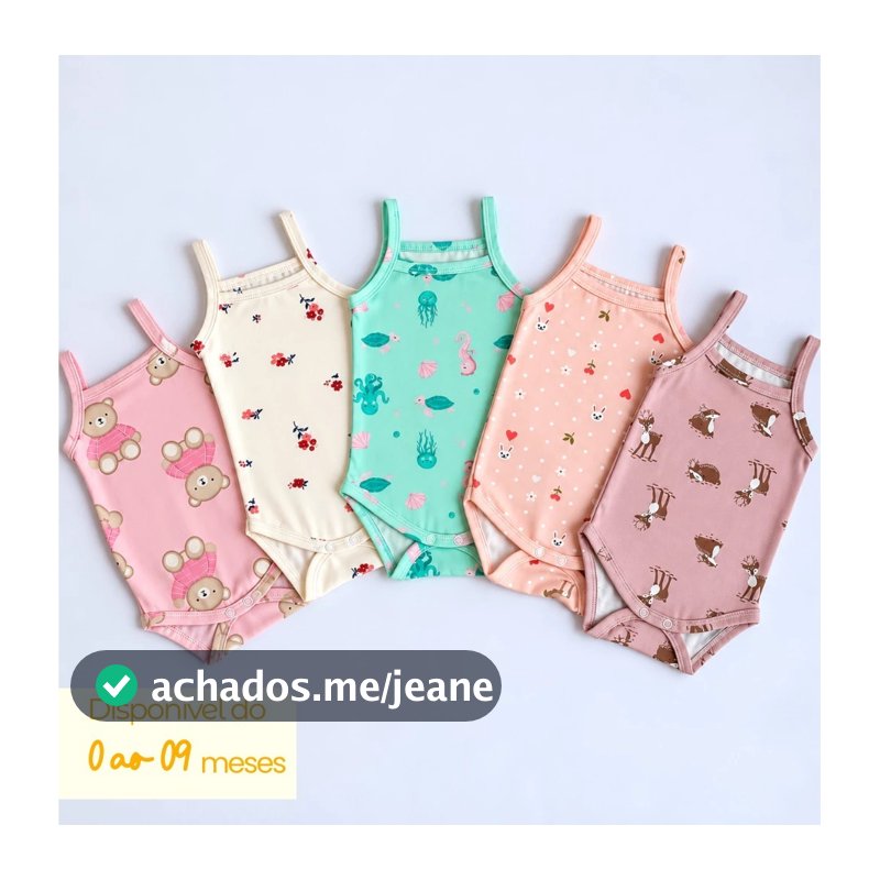Kit 5 Body Bebê Menina Alcinha Estampado 100% Algodão Tamanho 0 a 9 meses Confortável para os Dias Mais Quentes