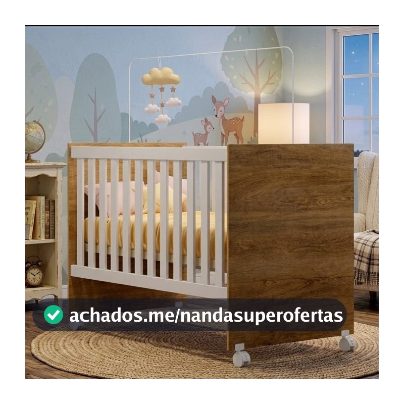 Berço Life 2 em 1 Rodízios Design Moderno MDF Suporte Mosquiteiro Compacto Quarto Infantil Incluso Colchão - AV