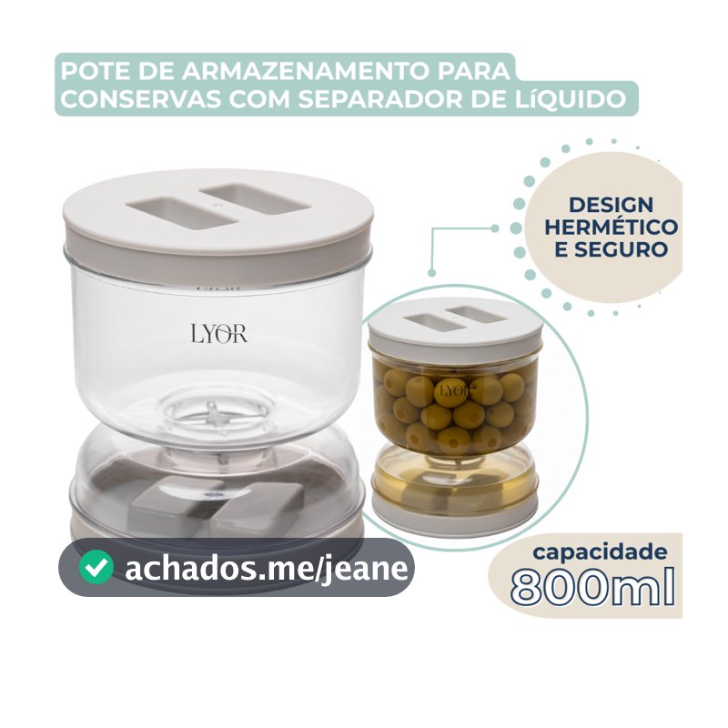 Pote de Armazenamento Hermético para Conservas com Separador de Líquido 800ml