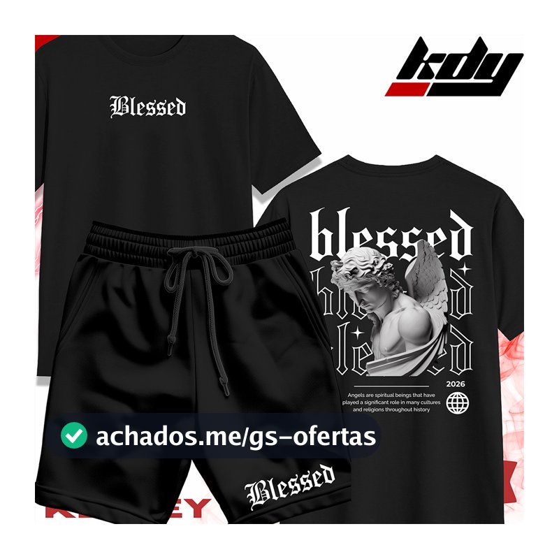 KIT Camisa Streetwear 100% Algodão e Bermuda Mauricinho Unissex Estampa ANJO BLESSED