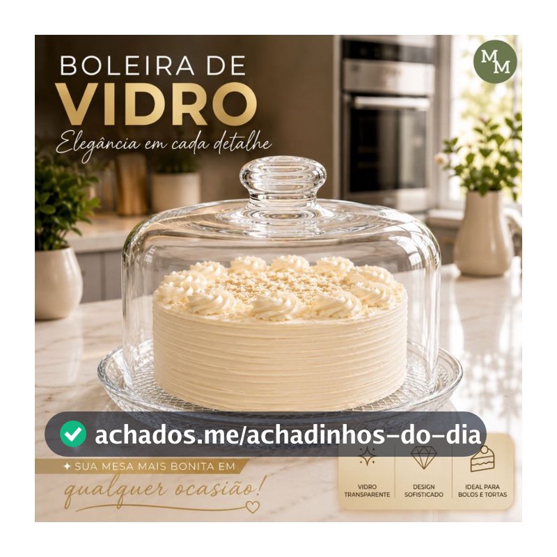 Boleira de Vidro com Tampa Transparente Redonda para Bolos Tortas e Doces