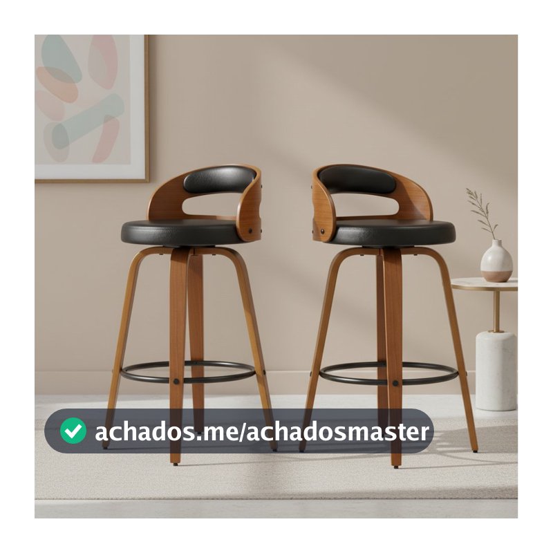Kit 2 Banquetas para Cozinha Altas Giratórias Madeira Roma Rivatti Preto/Marrom Preto/Marrom