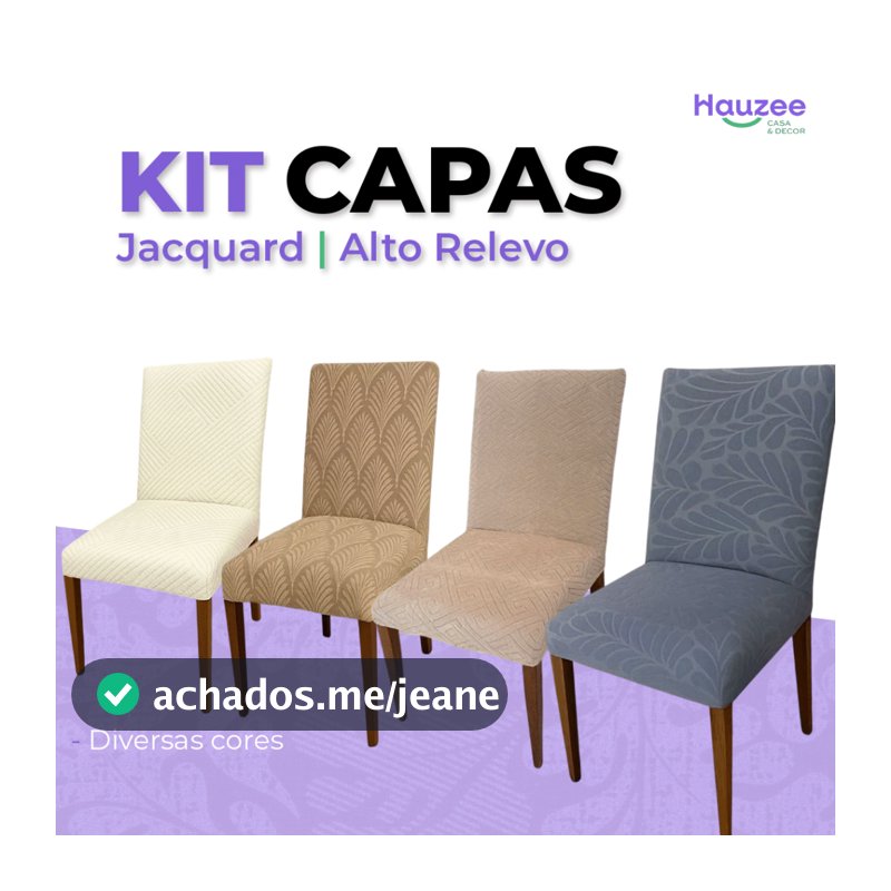 Kit Capa de Cadeira Jantar Suede Jacquard Alto Relevo Protetora Lavável Tamanho Clássico 2 4 6 Un - Confira Medidas