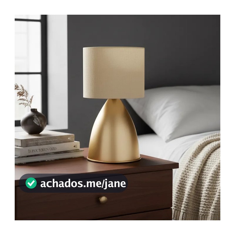 Luminária de Mesa Abajur Bojudo Dourado alumínio Com Cúpula tecido Algodao sala quarto cabeceira de cama escritório