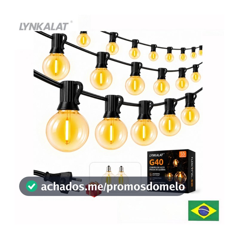 LYNKALAT G40 Connectable LED String Lights, Unbreakable, 30M, 55 LED Lamps, Ideal for decorating patios and parties