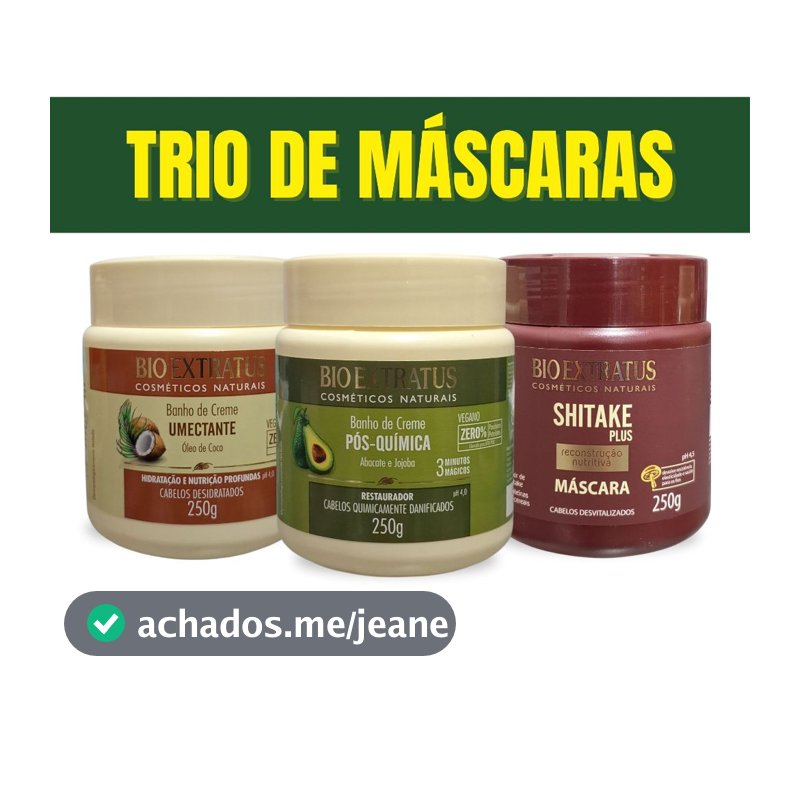 Trio De Máscaras Bioextratus 250g Banho de Creme Umectante,Pós Química,Shitake Nutrição Reconstrução