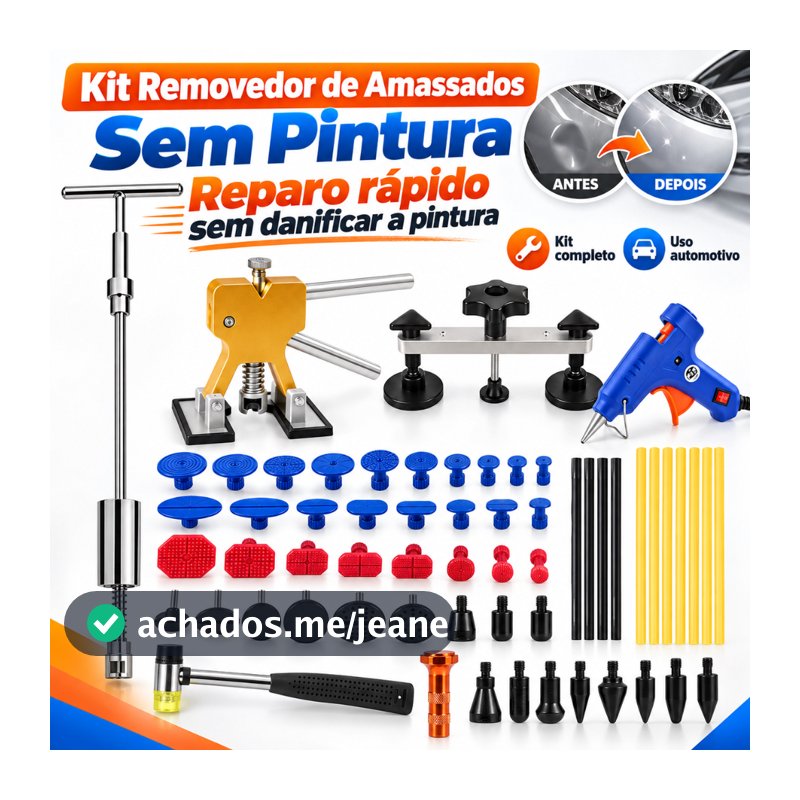 Kit Martelinho de Ouro 70 Peças Repuxadeira Desamassador Automotivo PDR com Abas de Tração Cola Quente e Bolsa