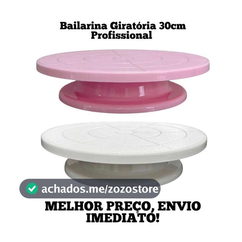Bailarina Giratória 30cm Rosa ou Branca Para Bolo Confeitaria Prato Giratório Boleira