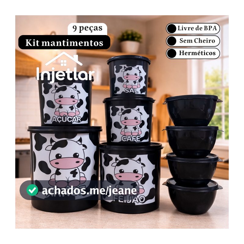 Kit de potes para mantimentos de cozinha com 9 peças