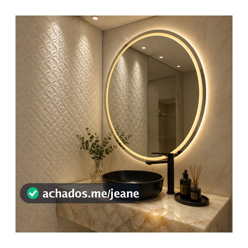 Espelho Redondo Jateado com 3 TONS DE LED e botão TOUCH SCREEN, FONTE SLIN, Quarto, Banheiro,Camarim