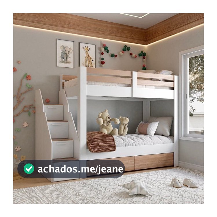 Beliche Infantil/Juvenil 2 Gavetões e Escada com 4 Nichos Star Plus Casatema MadeiraOriginals Branco