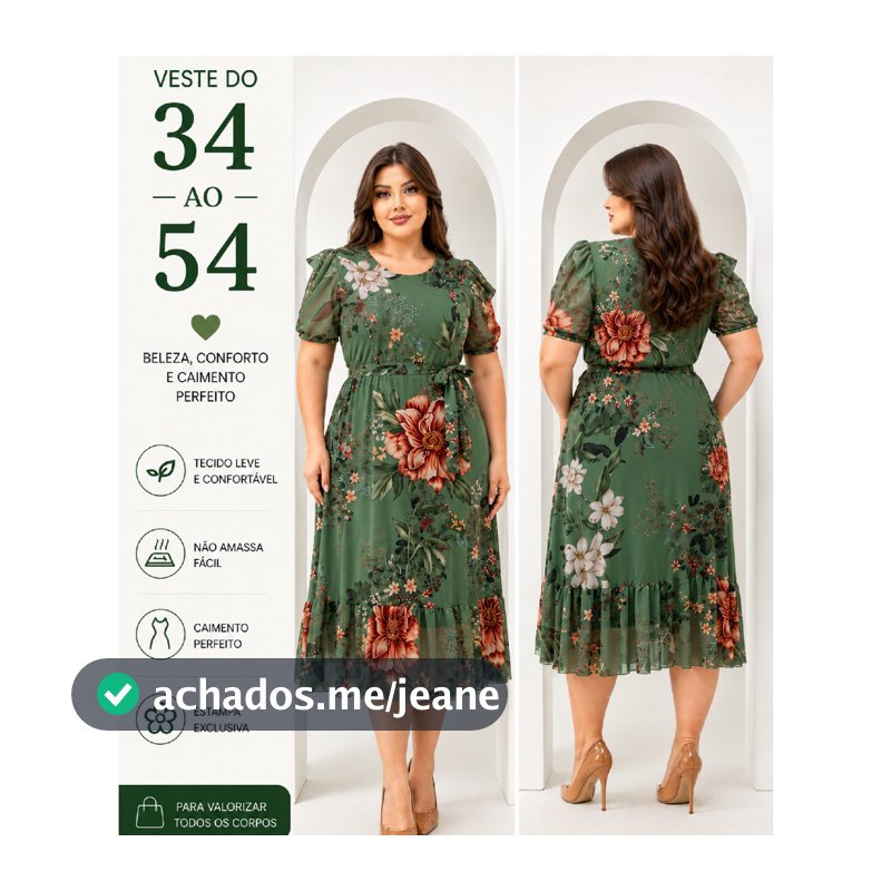 Vestido Midi Tule Estampado Plus Size Moda Evangelica Manga Bufante