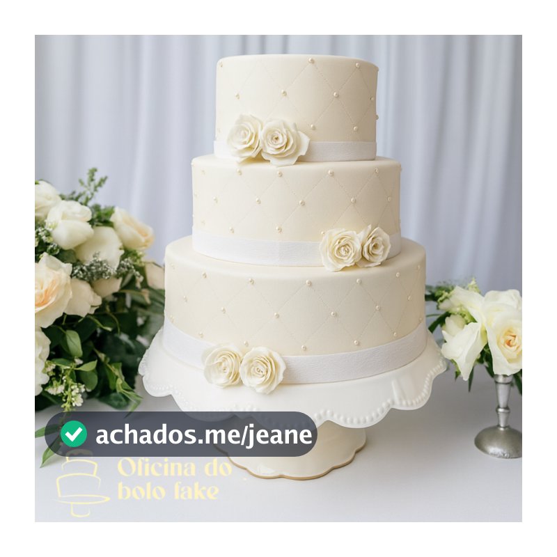 Bolo fake branco pra casamento com renda (Flores Brancas) envio Imediato