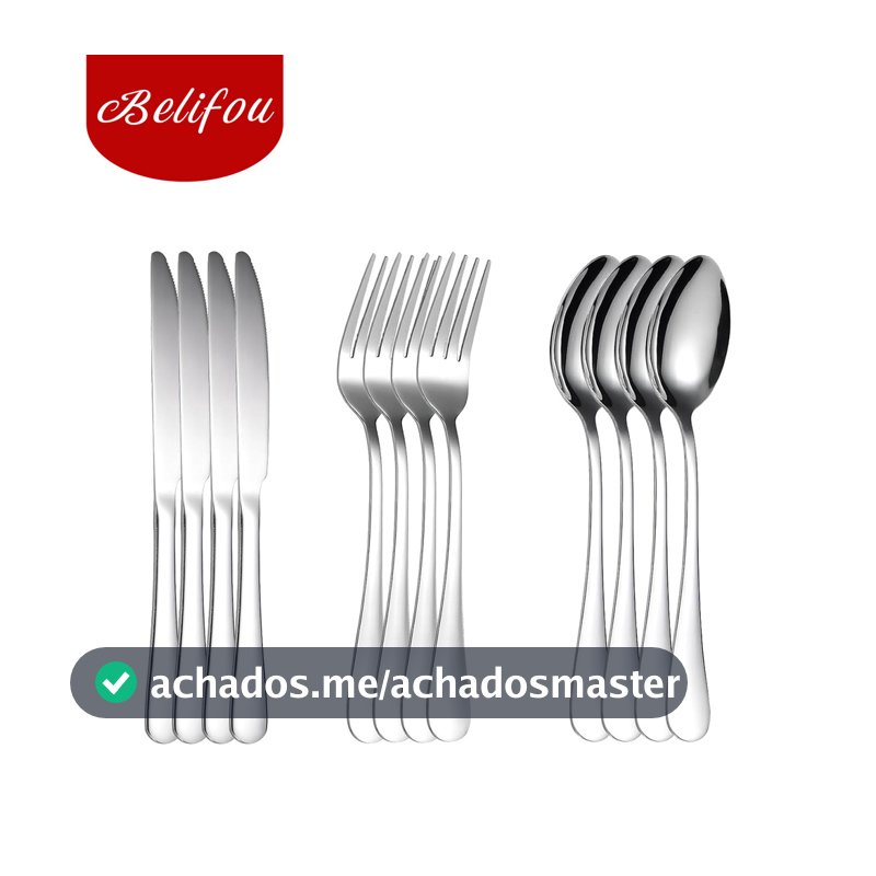 Belifou Kit 12 Jogo De Talheres Para Bife Aço Inoxidável Prata