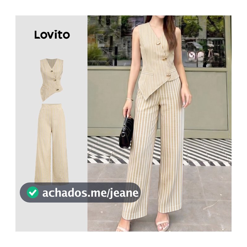 Lovito Elegantes Tops ou Calças de Metal com Botão Assimétrico Marrom Primavera/verão para Mulheres LK6LD343