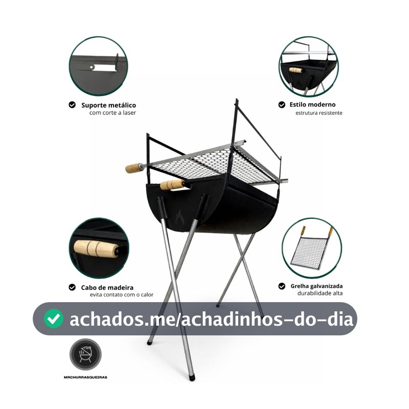 Churrasqueira tradicional 50x40cm com pés desmontável camping
