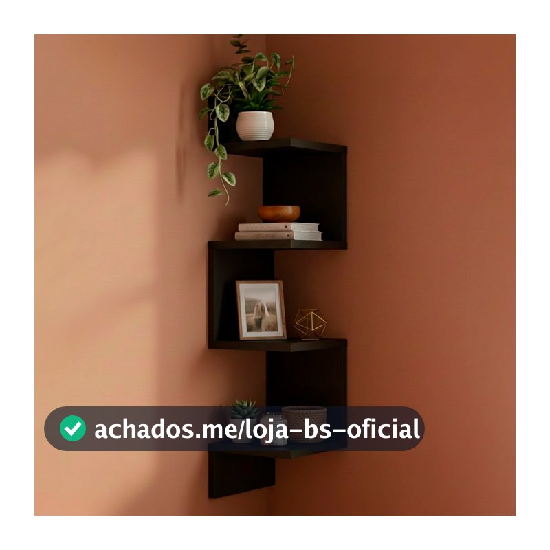 Prateleira De Canto Reto Branca Estante Multiuso Livros Nicho Preto