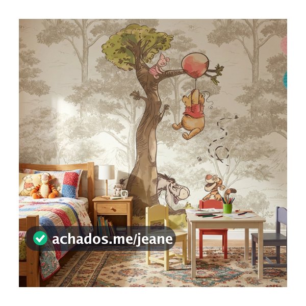 Papel de Parede Para Quarto Unissex Adesivo Ursinho Pooh e Tigrão Aquarela Infantil Quarto Bebê Personalizado com Nome