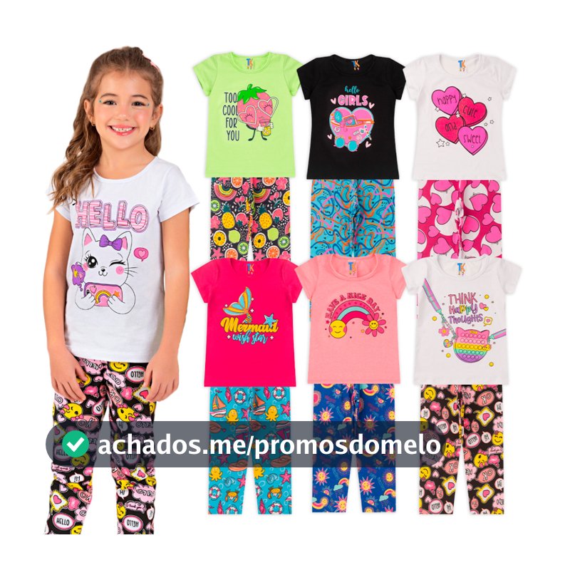 Kit 10 Peças Conjunto Roupa Infantil Menina 5 Blusas + 5 Calças Legging em Algodão Juvenil