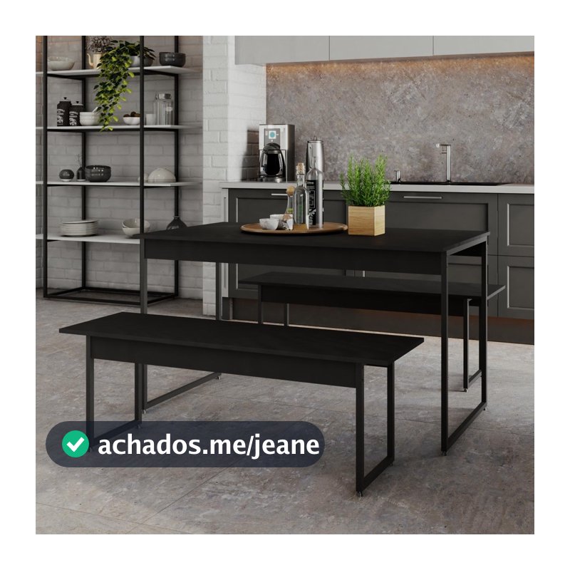 Mesa de Jantar com 2 Bancos Estilo Industrial TUB