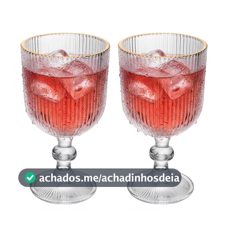 Conjunto 2 Taças de Vidro 380ml Lines Wolff com Fio de Ouro para Água Sucos Bebidas Mesa Posta Jantar Ocasiões Especiais