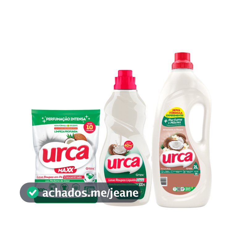 Kit 1 Amaciante Urca Ternura Baby - 2L + 1 Sabão em Pó Coco Urca Concentrado Sachê - 800g + 1 Lava Roupas Coco liq Urca