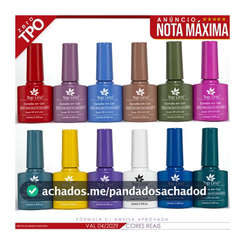 Kit 12 Esmaltes em Gel Led Uv COLEÇÕES p/ Unhas Manicure 12ml Lirio/Bella Rosa