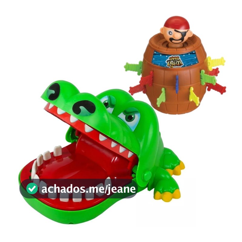 Kit Brinquedo Jogo Jacaré Crocodilo Morde Dedo e Pula Pirata Barril