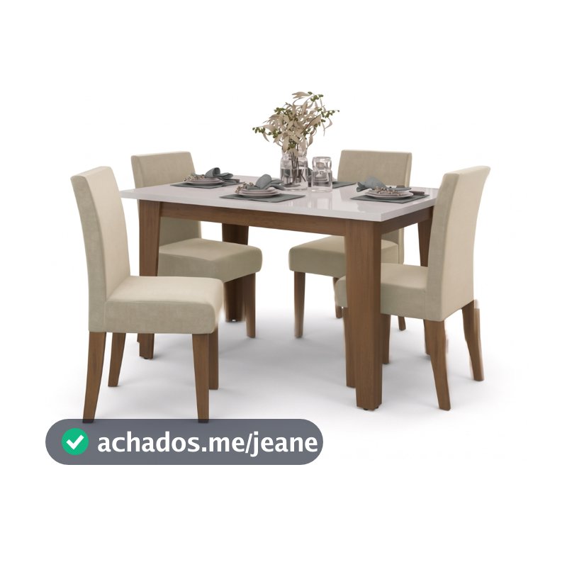 Conjunto de Mesa Sala de Jantar Miami com 4 Cadeiras Trieste Suede 1,20m Cedro / Off White / Areia D