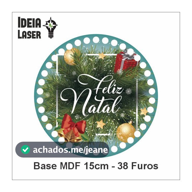 Feliz Natal Mod1 - Base MDF Fio de Malha Crochê - Ideia Laser