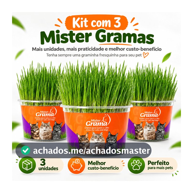 Grama Para Gato Mister C/ 3 Unidades – Auxilia na Digestão e Bola de Pelo / Fácil de Plantar