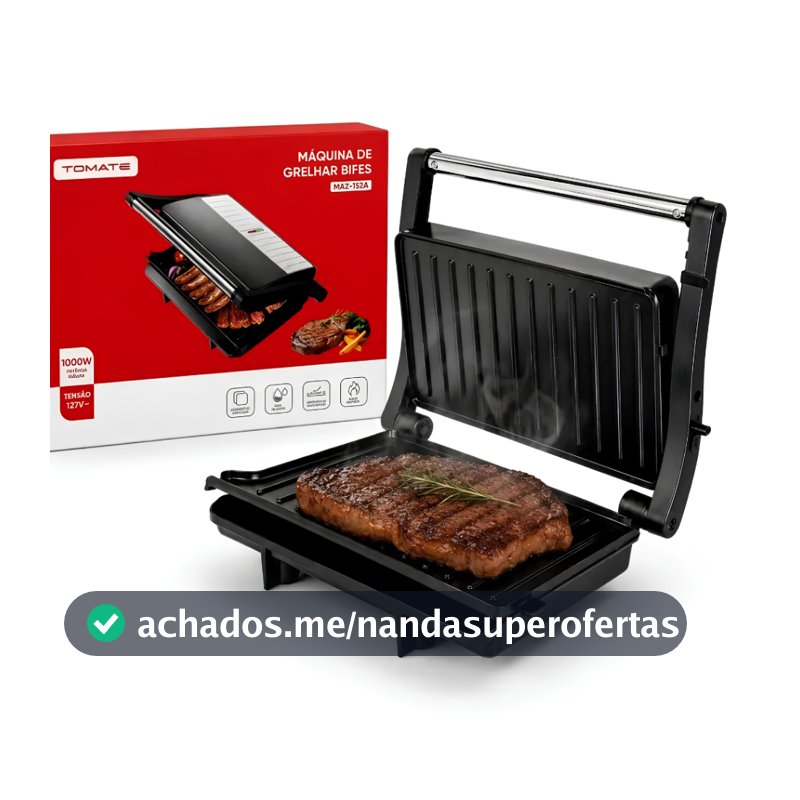 Grill Elétrico 1000W 180° Chapa Dupla Antiaderente Prensa Sanduíche para Carnes Vegetais e Lanches