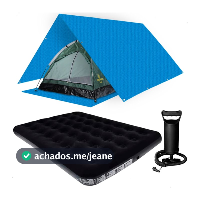 Kit Barraca Acampamento 2 Lugares + Colchão Casal Com Inflador + Toldo Lona 3x3 Metros