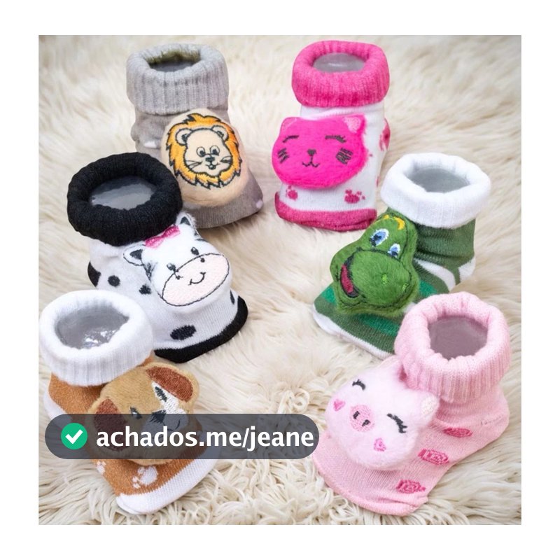 Kit 4 Pares de Meias Infantil de Ursinhos 3D para Bebe, Enxoval, Maternidade, Recém nascido