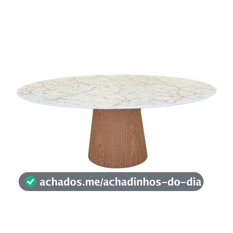 Mesa De Jantar Cone Oval 160x90 Cm Tampo Marmorizado Calacata Bronze - Base Freijó Cor Marrom